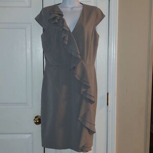 Calvin Klein gray ruffle dress business casual casual  Sz 10 EUC